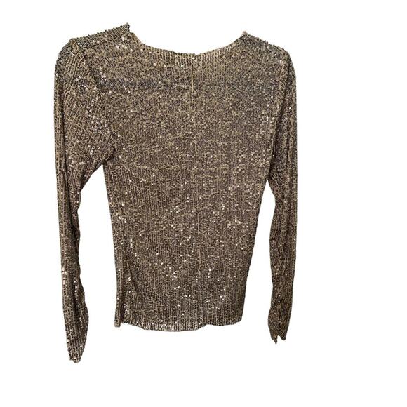Free People Gold Rush Sequin Long Sleeve Top Blouse in Gold Combo Boho Chic XS - Picture 8 of 9